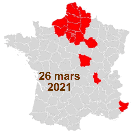 19 départements confinés 24/7 à compter du 26 mars 2021
