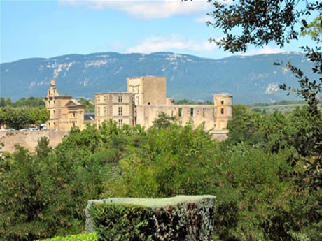 Chateau de la Tour d'Aigues avec le Luberon en arrière-plan