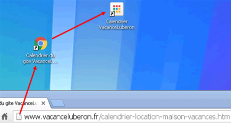 raccourci de la page du calendrier sur le bureau d'un PC