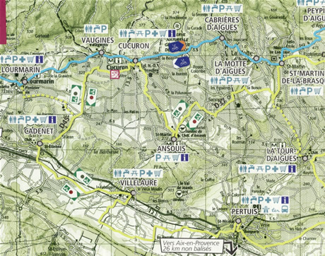 parcours en vélo du côté ouest du pays d'Aigues